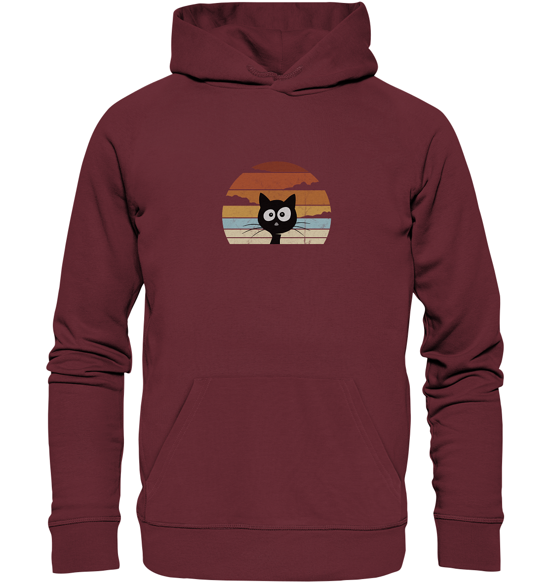 Retro schwarze Katze vor Sonnenuntergang - Organic Hoodie