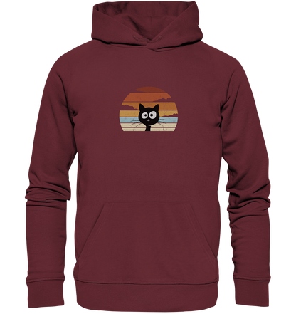 Retro schwarze Katze vor Sonnenuntergang - Organic Hoodie
