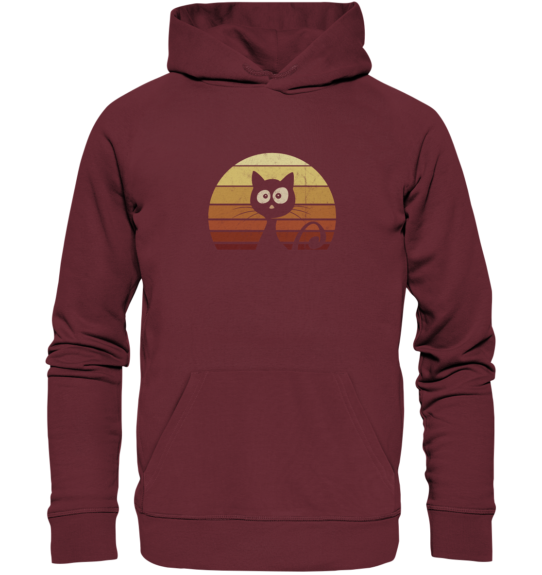 Katze vor Retro Sonnenuntergang - Organic Hoodie