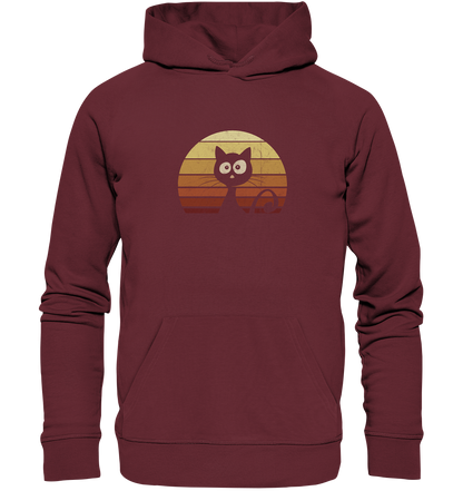 Katze vor Retro Sonnenuntergang - Organic Hoodie