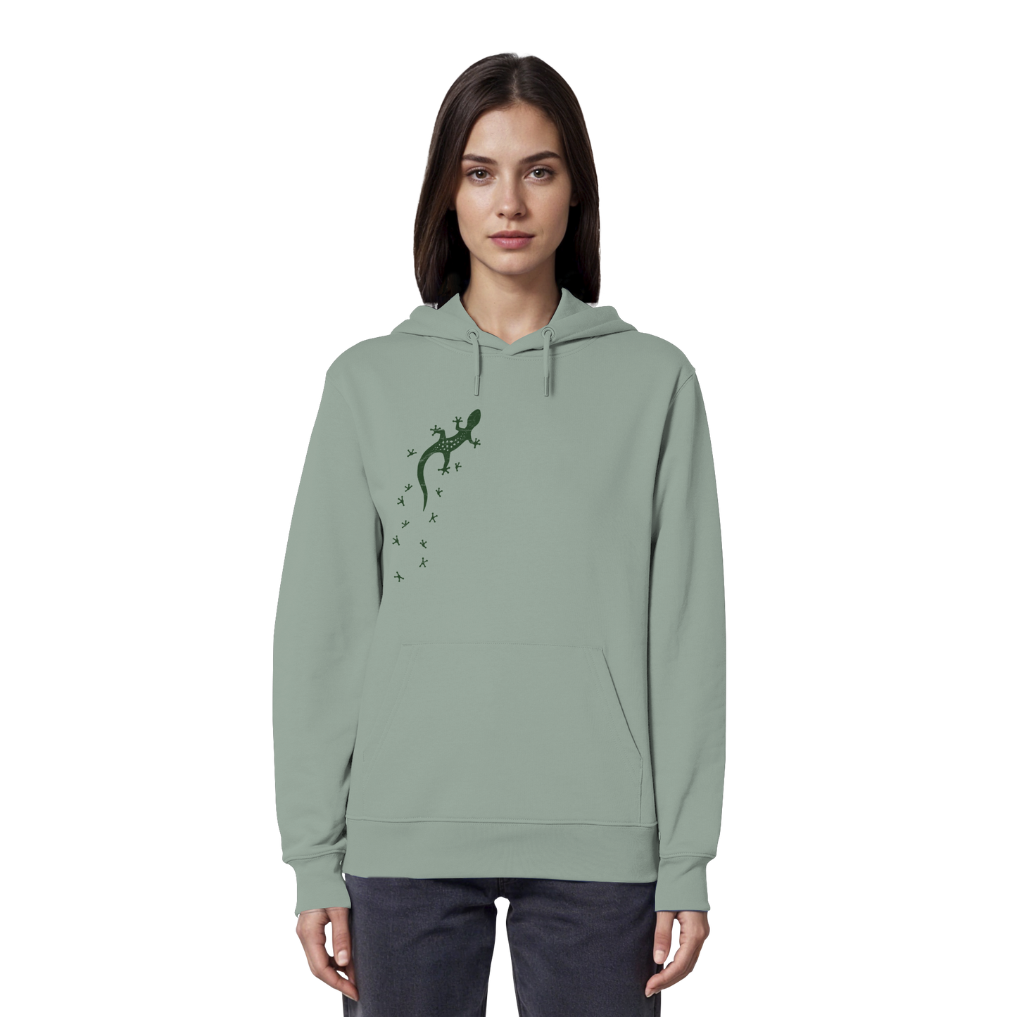Gecko Eidechse Silhouette dunkel - Organic Hoodie