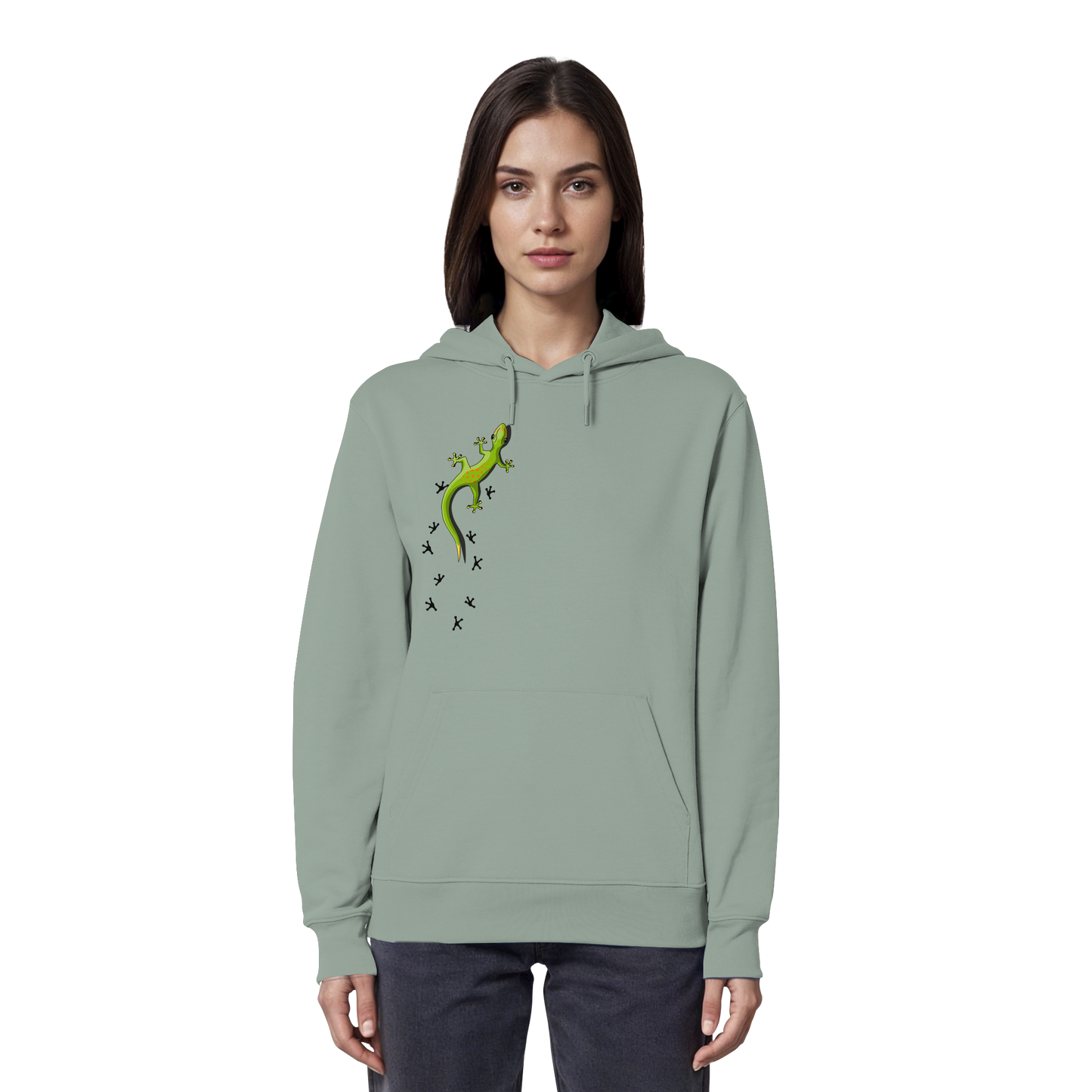 Kletternder Gecko mit Spuren - Organic Hoodie