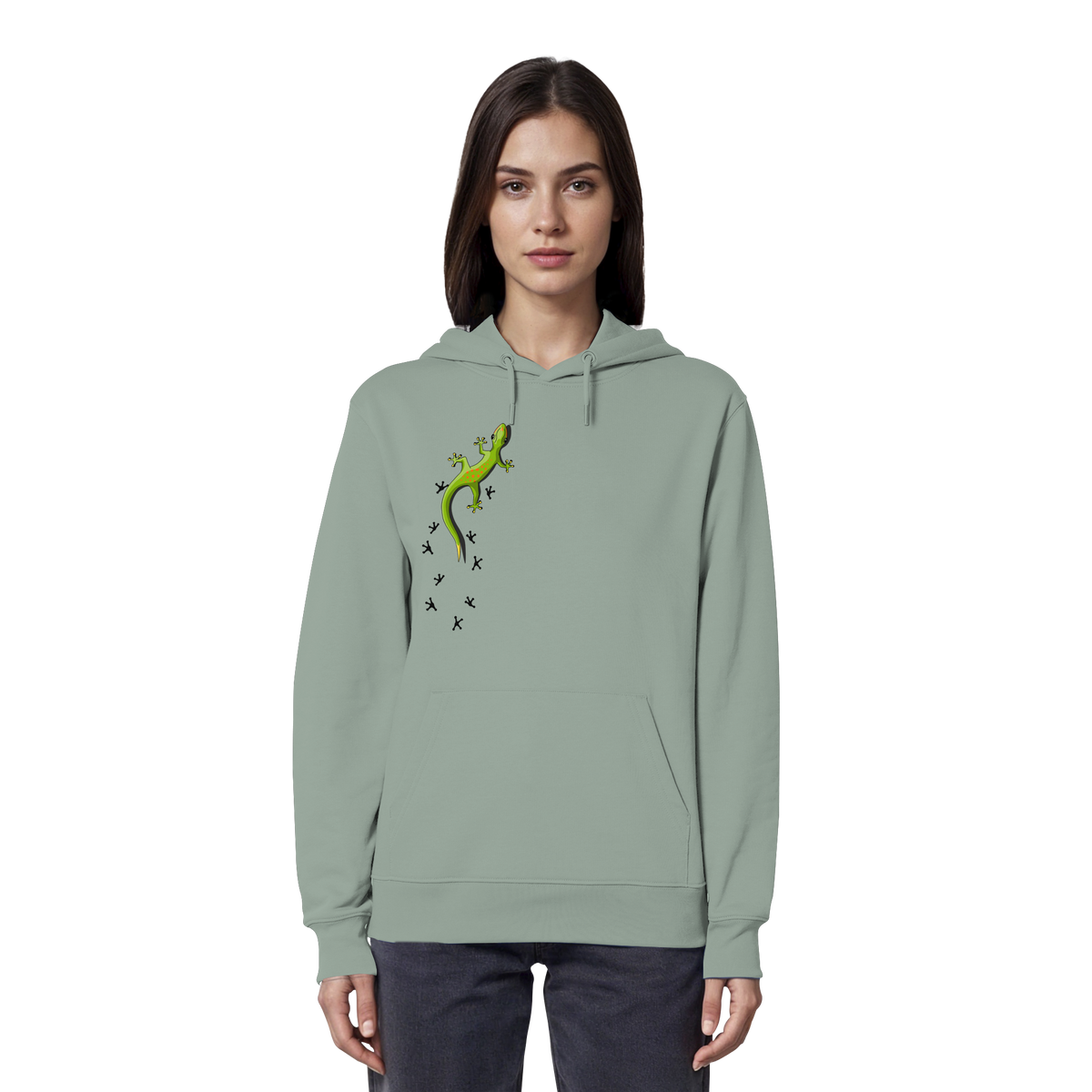 Kletternder Gecko mit Spuren - Organic Hoodie