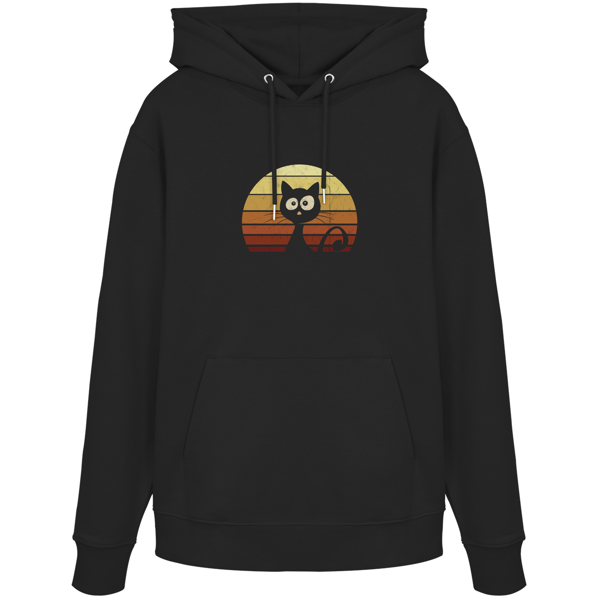 Katze vor Retro Sonnenuntergang - Organic Hoodie