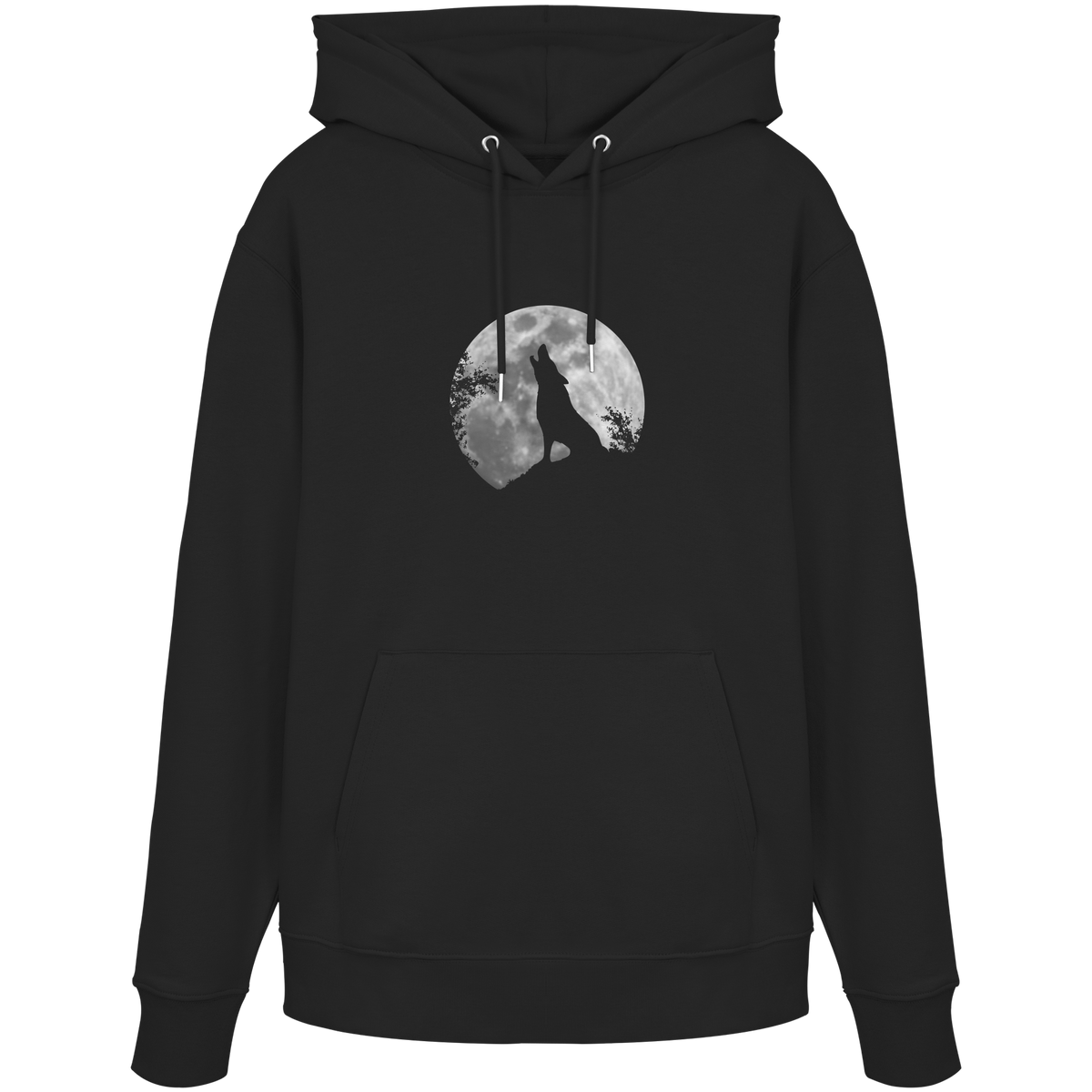 Heulender Wolf Silhouette vor Vollmond - Organic Hoodie
