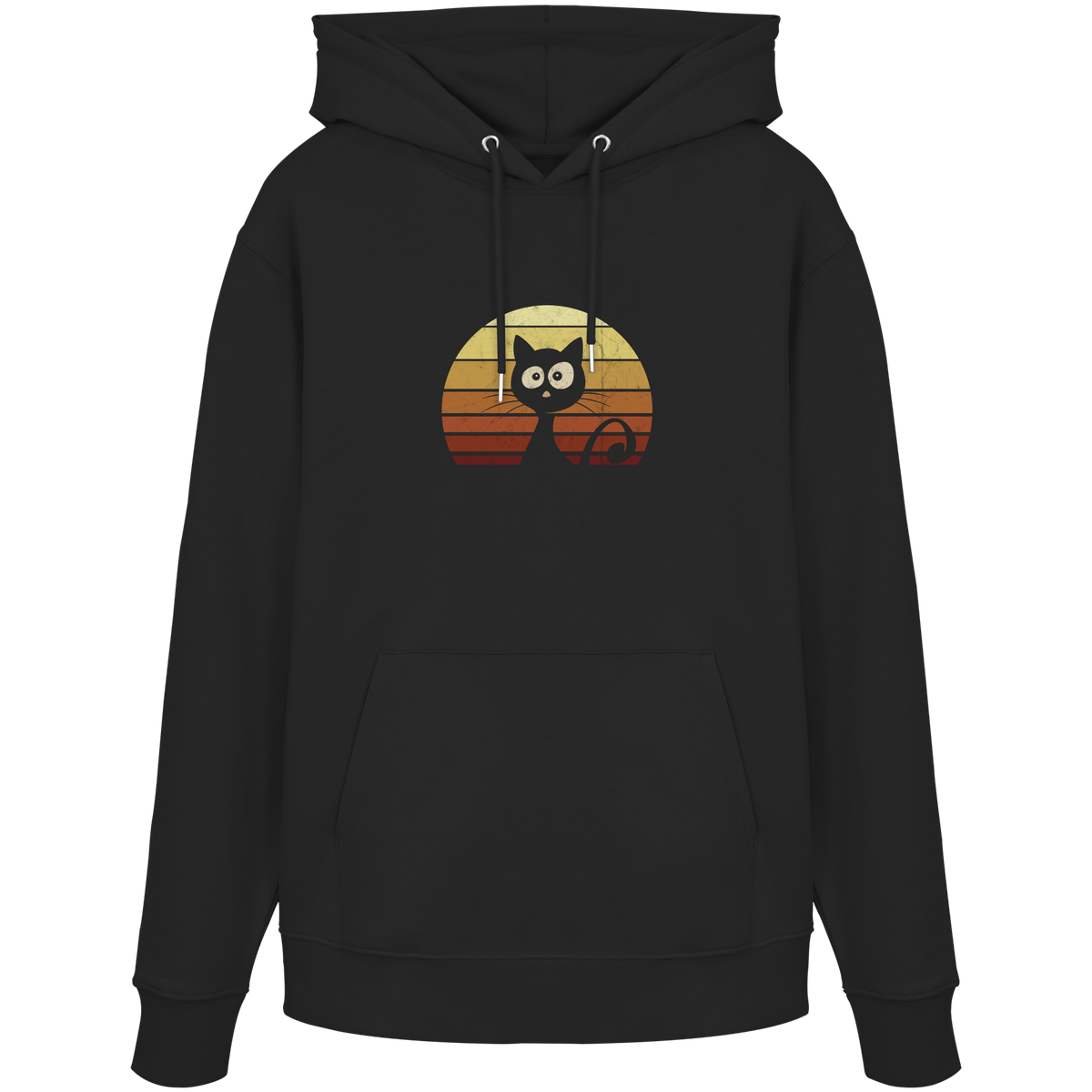 Katze vor Retro Sonnenuntergang - Organic Hoodie