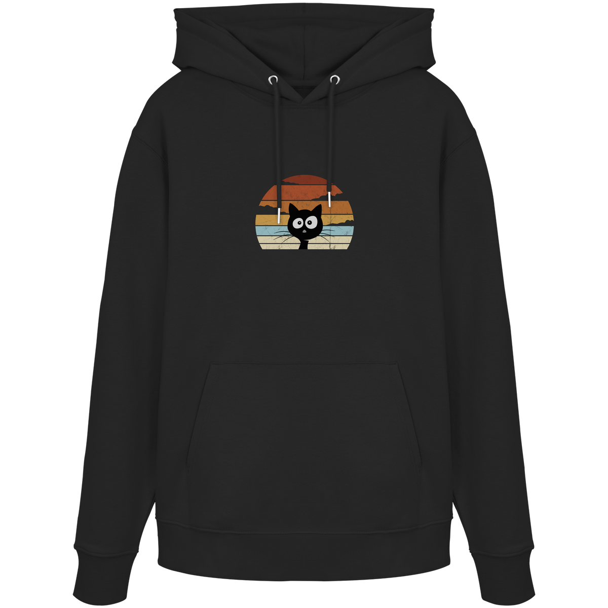 Retro schwarze Katze vor Sonnenuntergang - Organic Hoodie