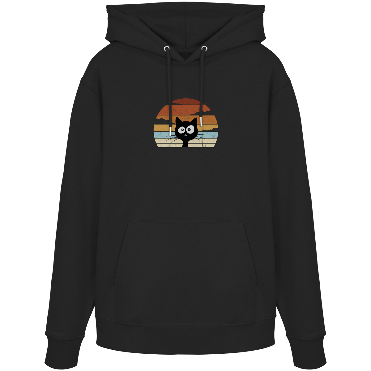 Retro schwarze Katze vor Sonnenuntergang - Organic Hoodie