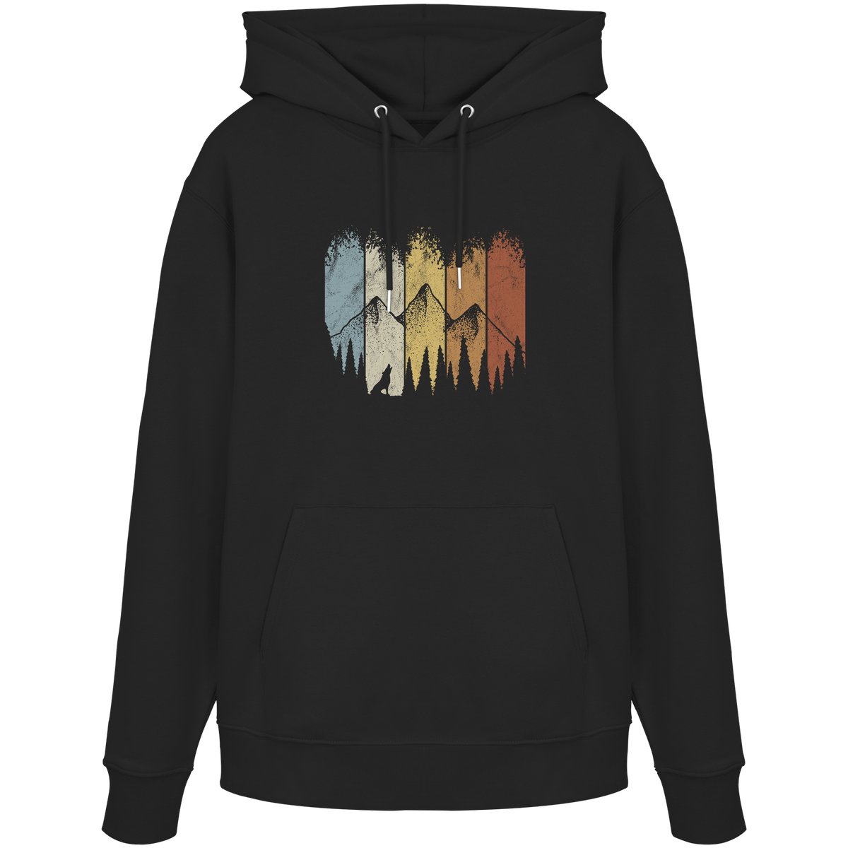 Retro Wald, Berge und Wolf  - Organic Hoodie