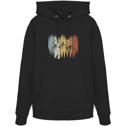 Retro Wald, Berge und Wolf  - Organic Hoodie