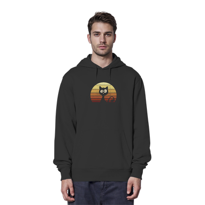 Katze vor Retro Sonnenuntergang - Organic Hoodie