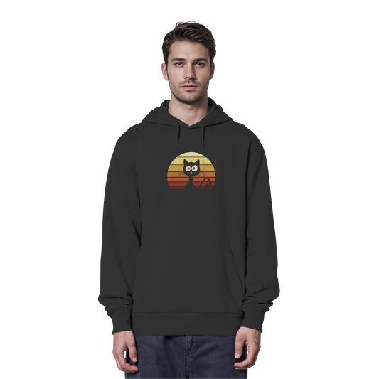 Katze vor Retro Sonnenuntergang - Organic Hoodie