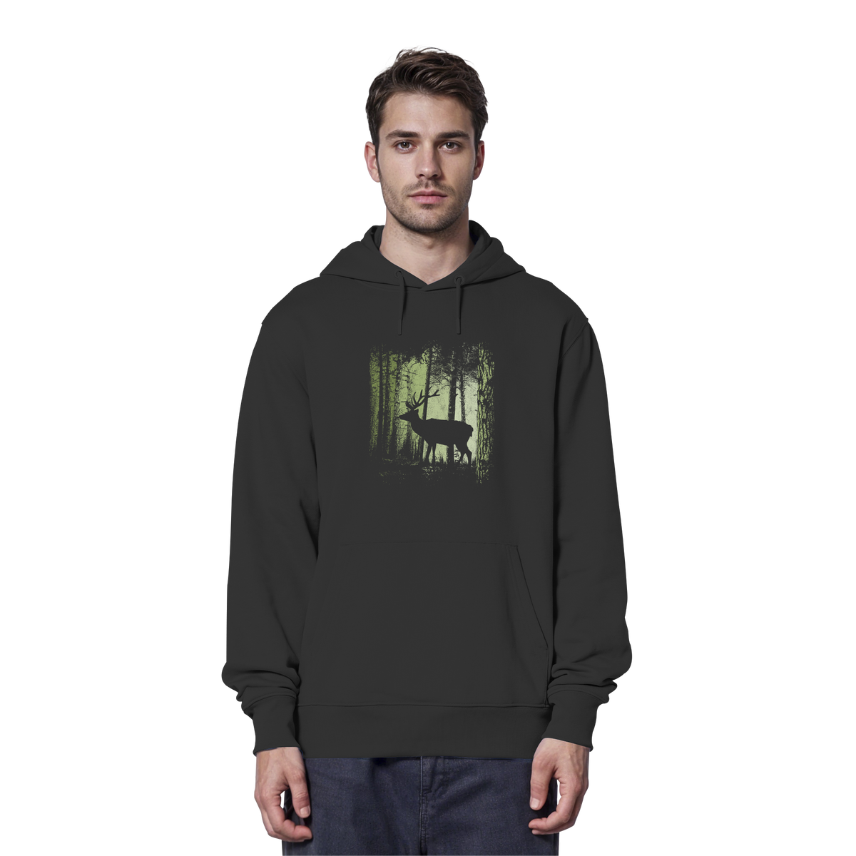 Hirsch im Zwielicht Wald - Organic Hoodie