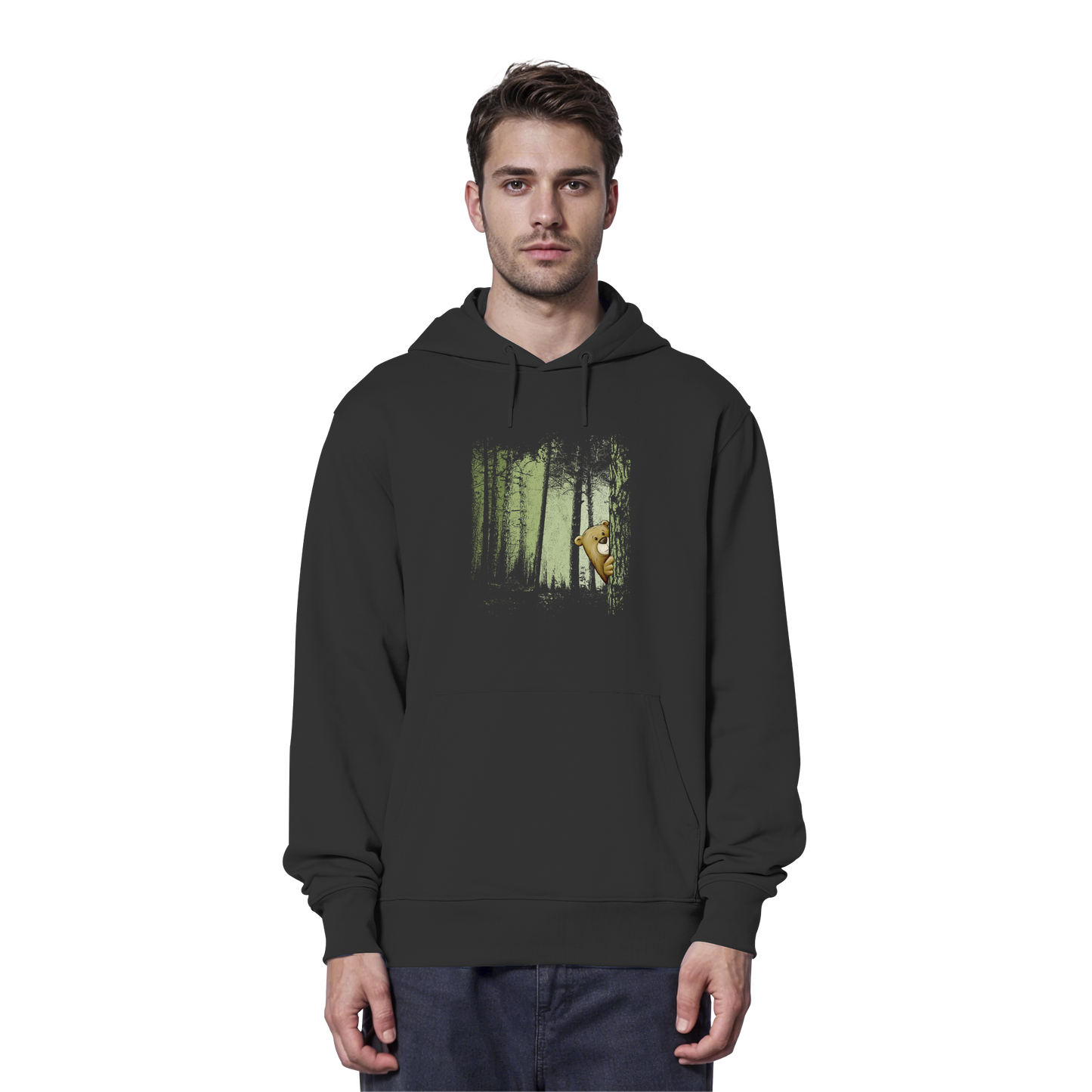 Comic Bär versteckt im Zwielicht Wald - Organic Hoodie