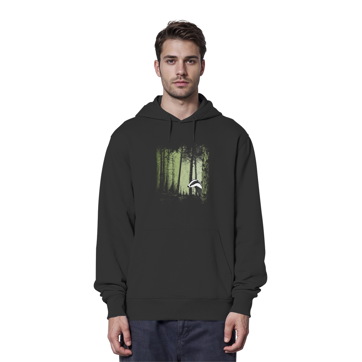 frecher Dachs im Zwielicht Wald - Organic Hoodie