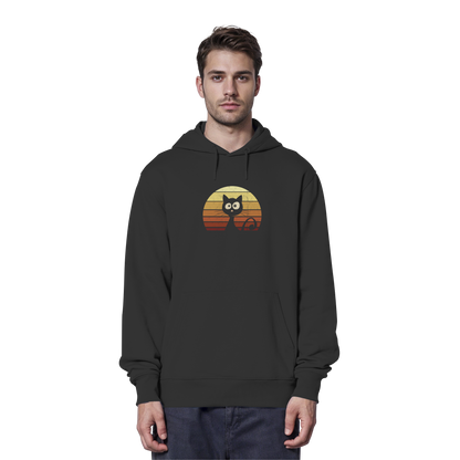 Katze vor Retro Sonnenuntergang - Organic Hoodie