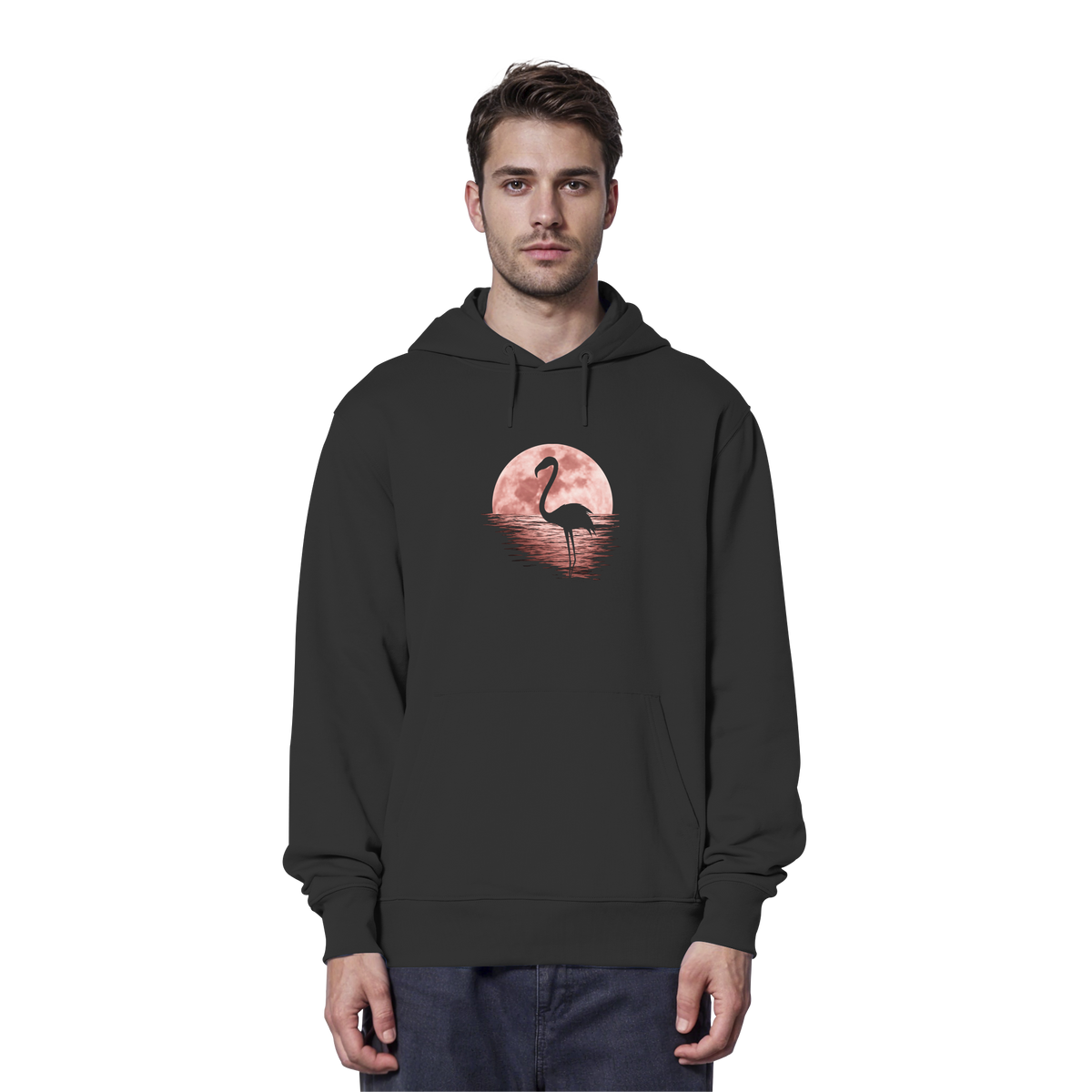 Rosa Vollmond Flamingo - Organic Hoodie