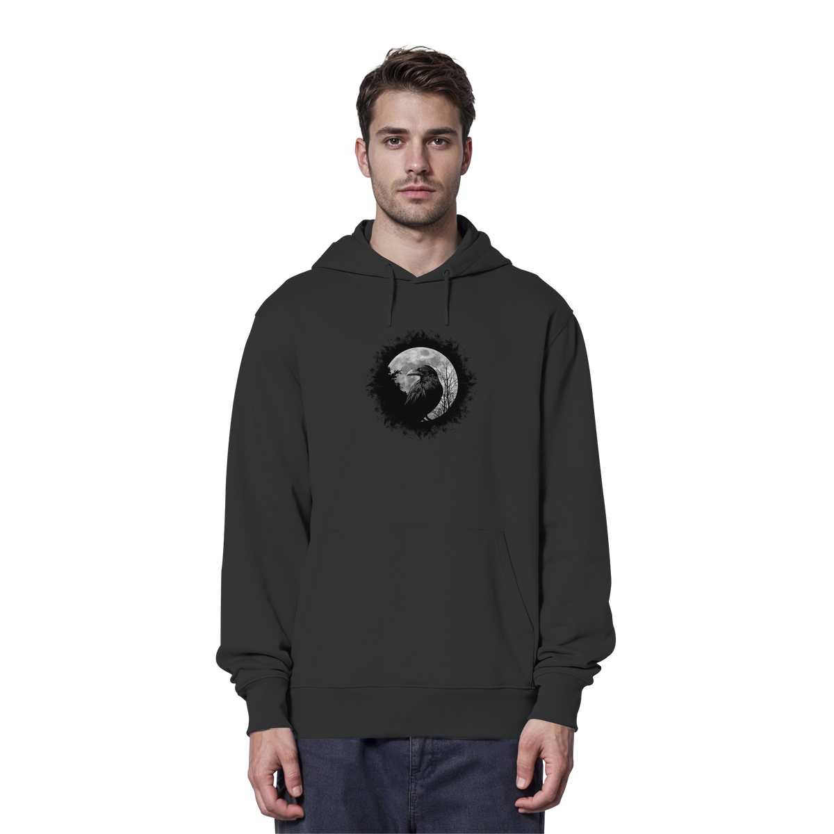 Schwarzer Rabe bei Vollmond  - Organic Hoodie