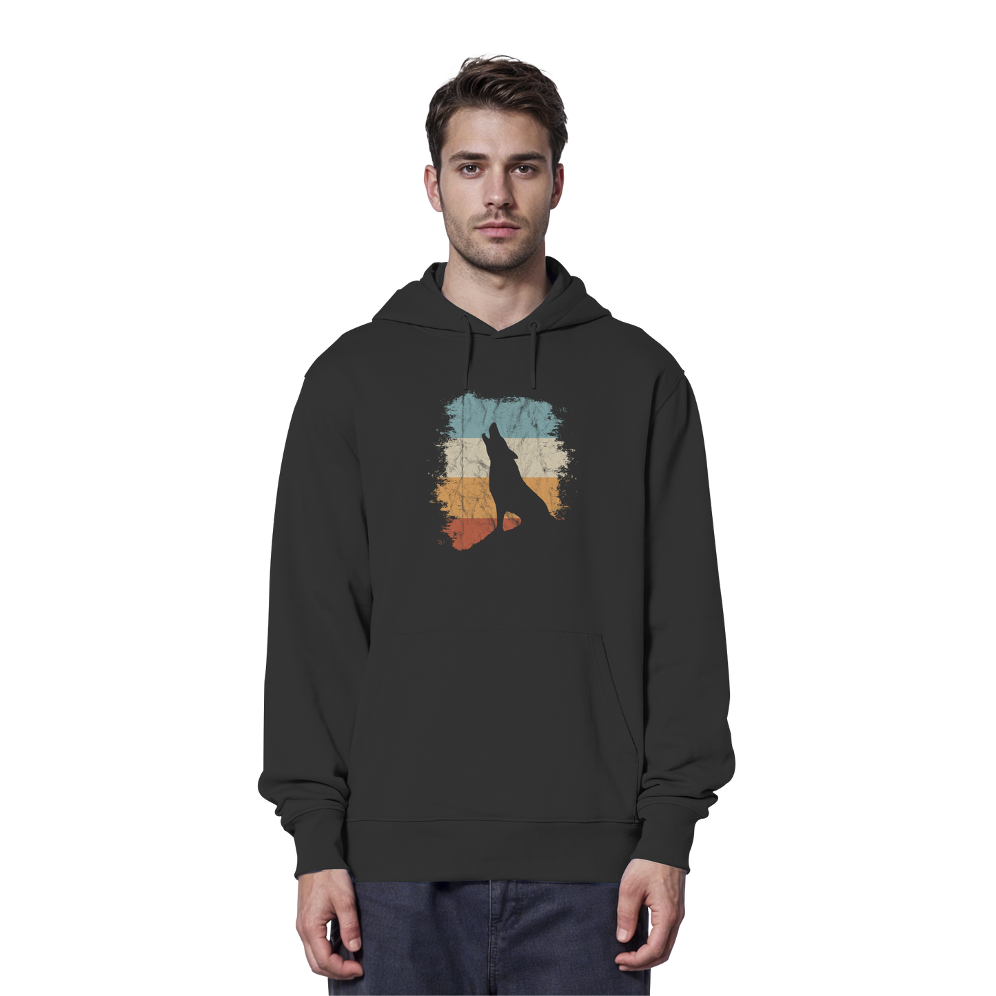 Retro Style lässig heulender Wolf  - Organic Hoodie
