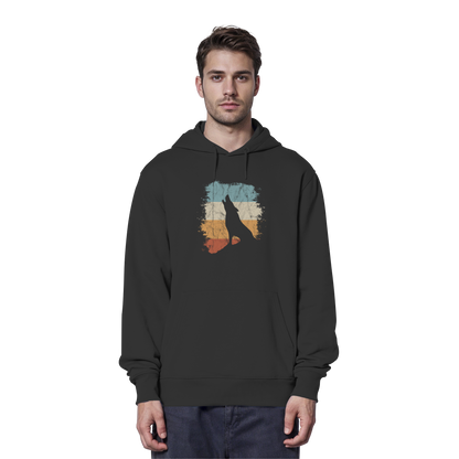 Retro Style lässig heulender Wolf  - Organic Hoodie