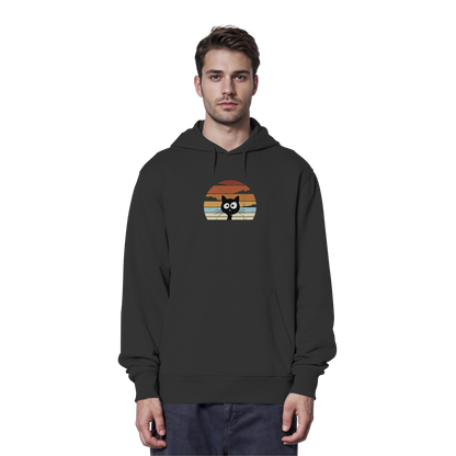 Retro schwarze Katze vor Sonnenuntergang - Organic Hoodie