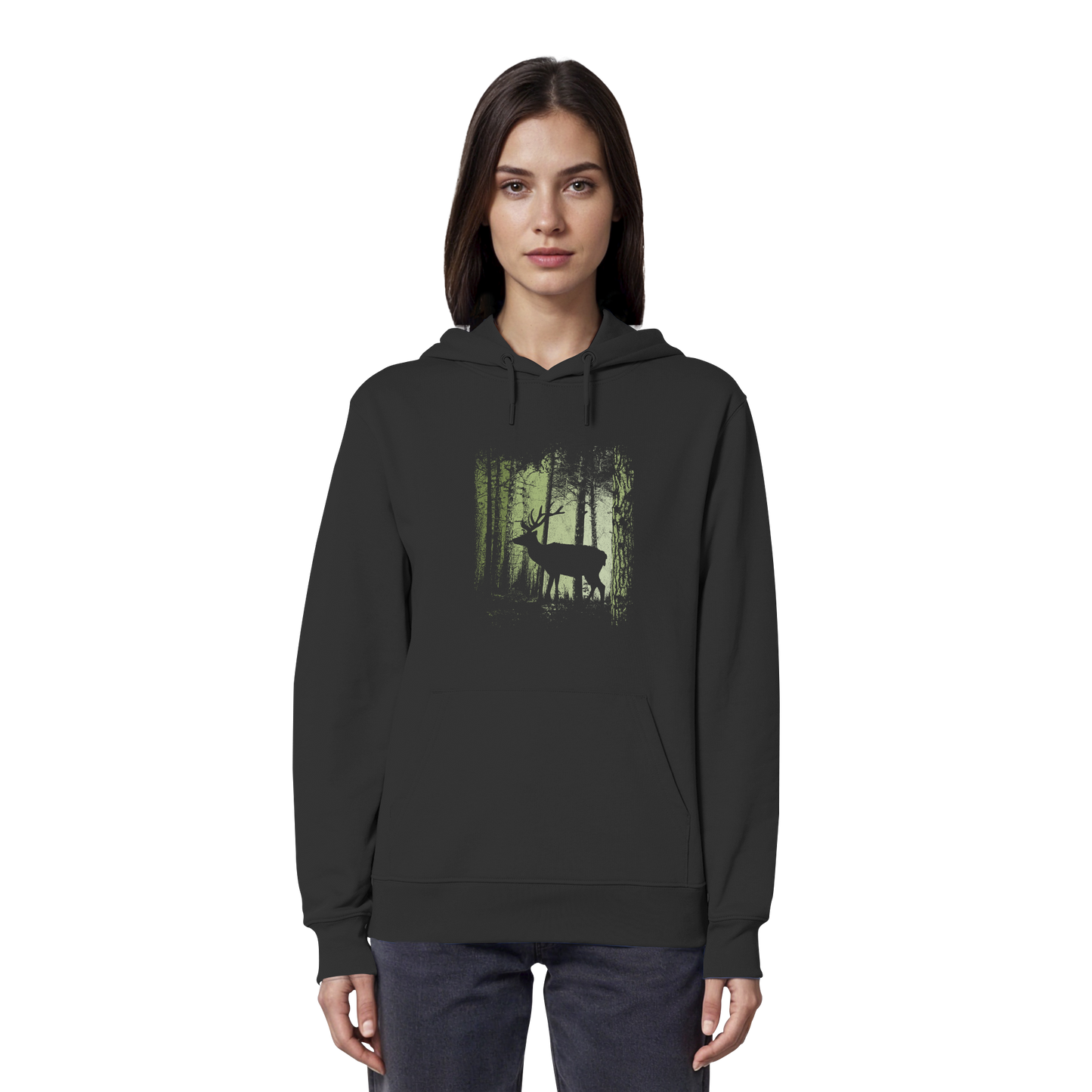 Hirsch im Zwielicht Wald - Organic Hoodie