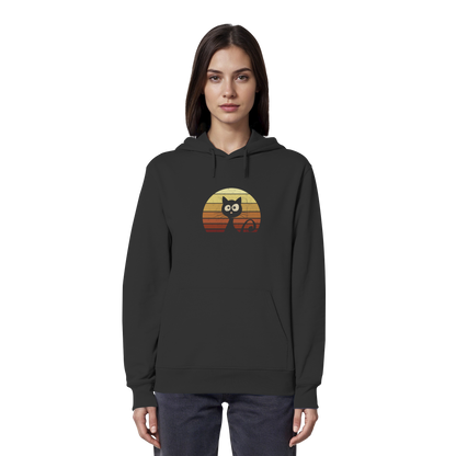 Katze vor Retro Sonnenuntergang - Organic Hoodie