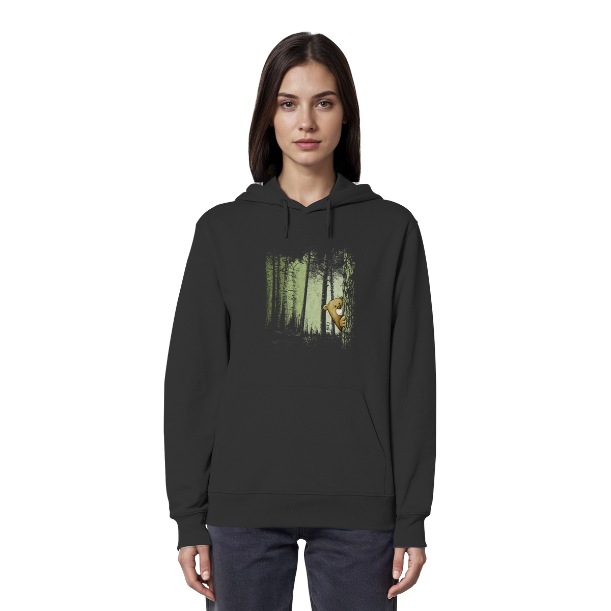 Comic Bär versteckt im Zwielicht Wald - Organic Hoodie