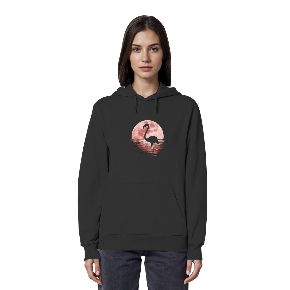 Rosa Vollmond Flamingo - Organic Hoodie