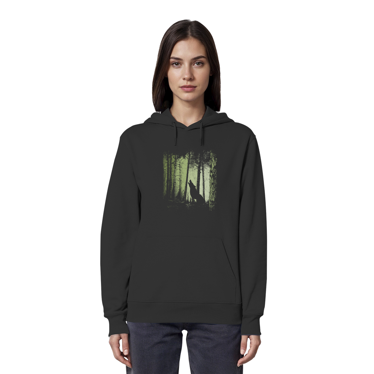 Einsamer Wolf im Zwielicht Wald  - Organic Hoodie