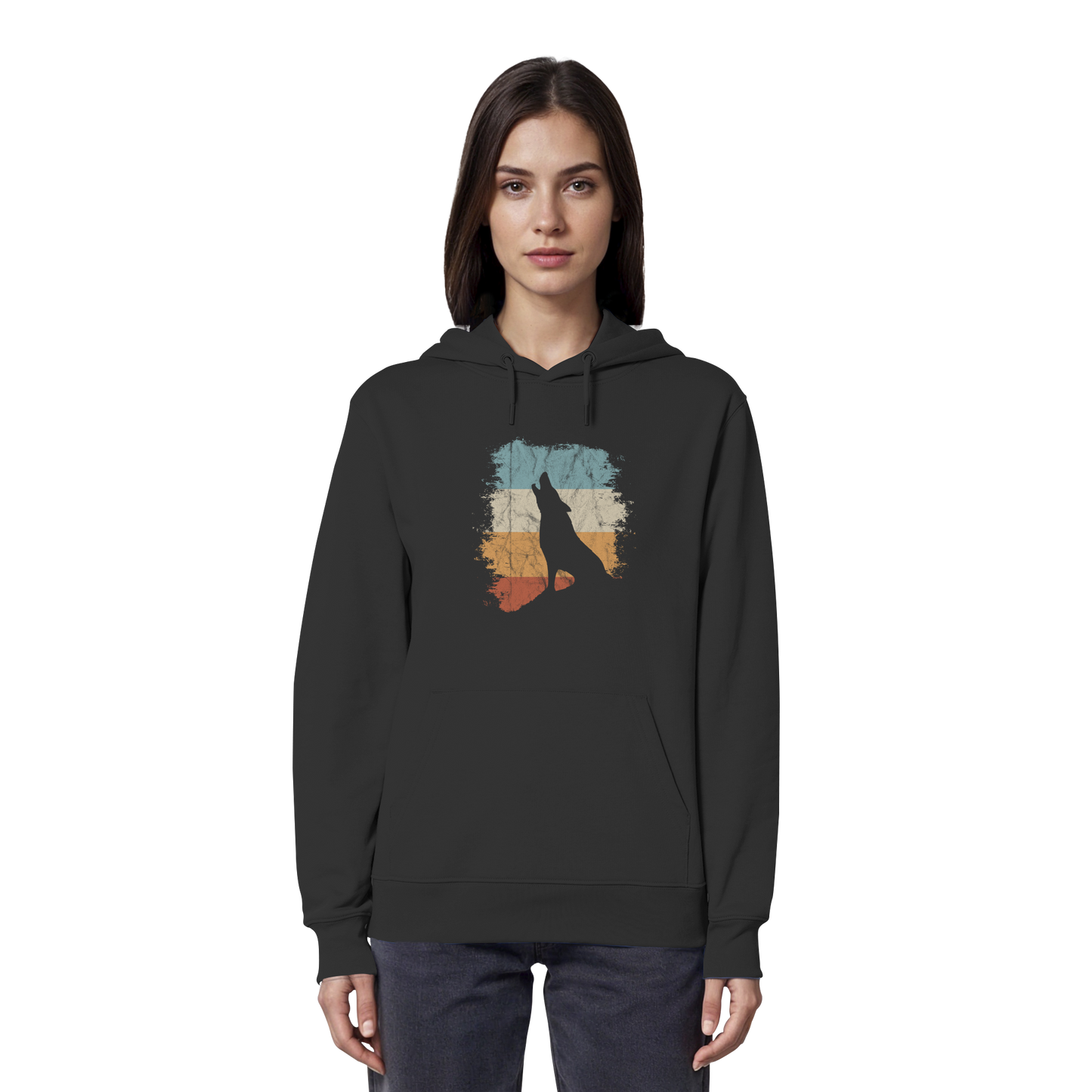 Retro Style lässig heulender Wolf  - Organic Hoodie