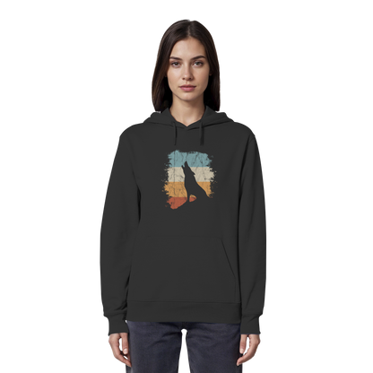 Retro Style lässig heulender Wolf  - Organic Hoodie