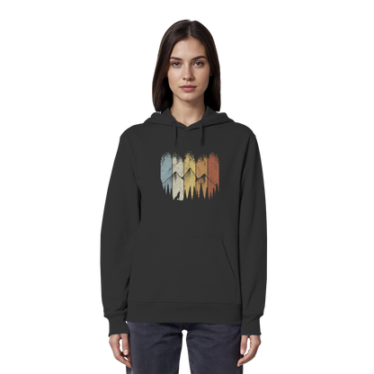 Retro Wald, Berge und Wolf  - Organic Hoodie