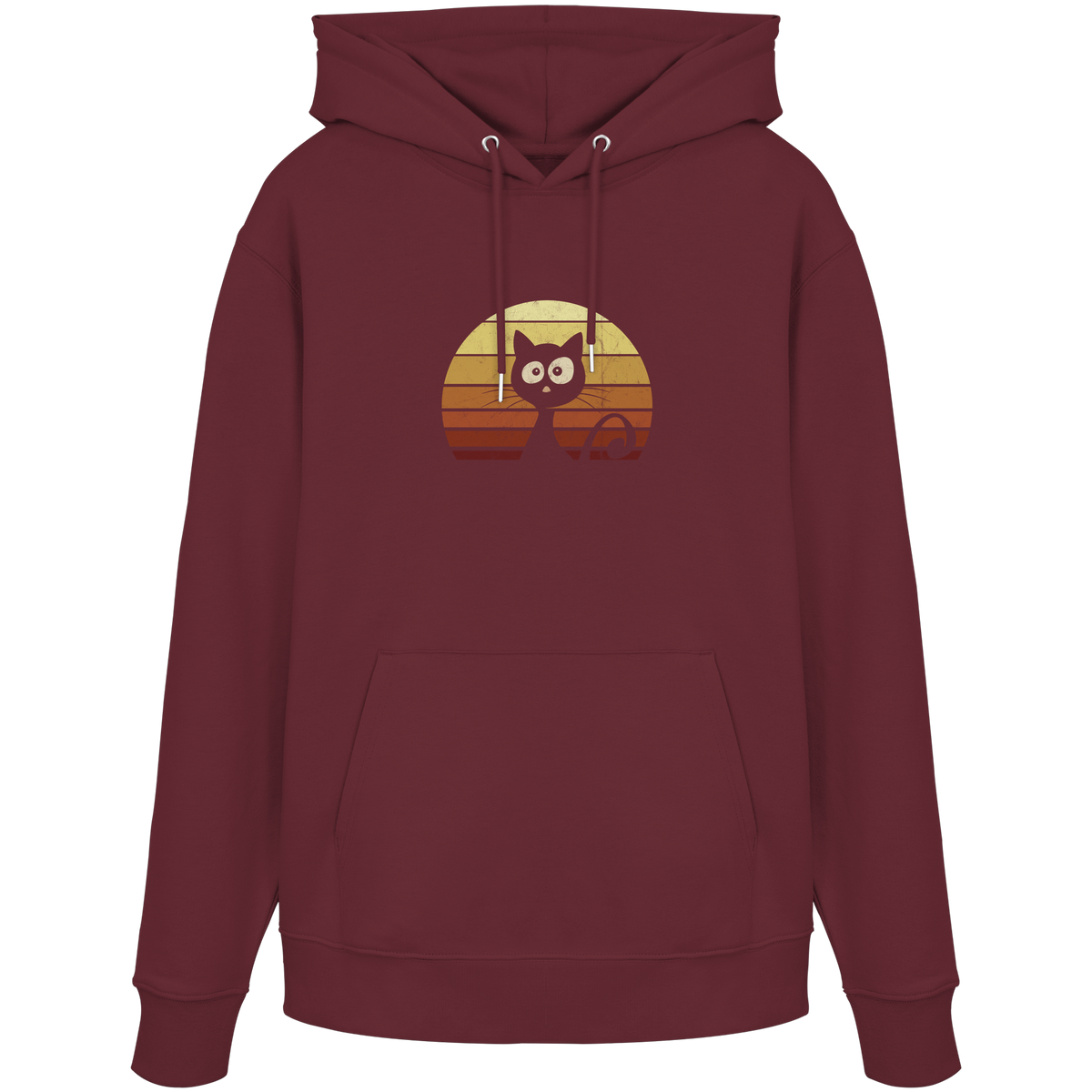 Katze vor Retro Sonnenuntergang - Organic Hoodie