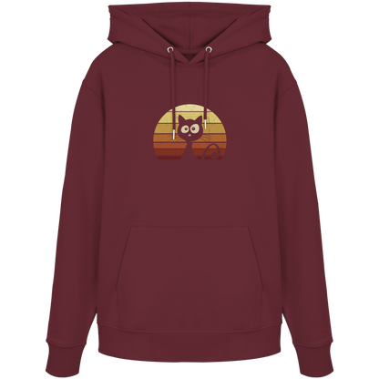 Katze vor Retro Sonnenuntergang - Organic Hoodie
