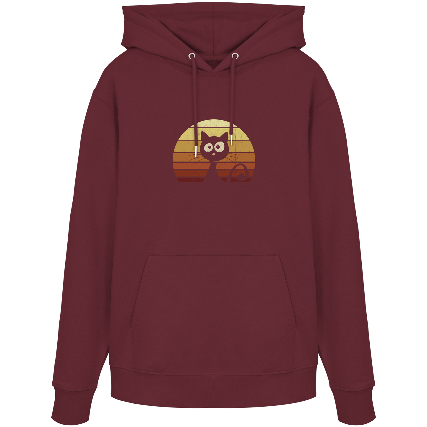 Katze vor Retro Sonnenuntergang - Organic Hoodie
