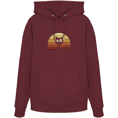 Katze vor Retro Sonnenuntergang - Organic Hoodie