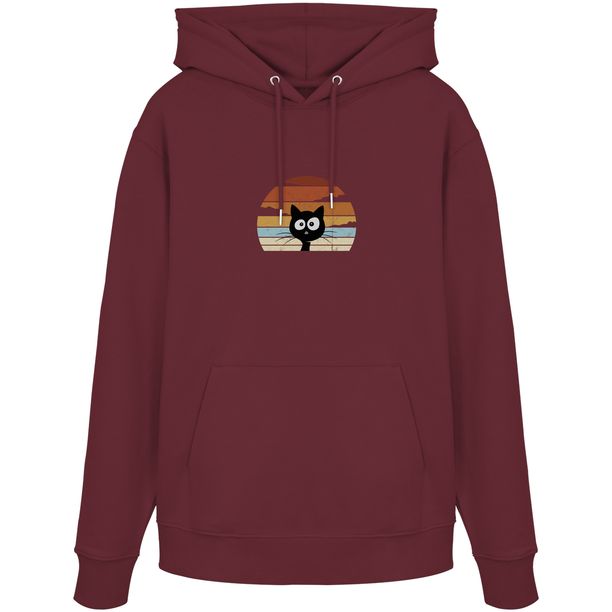 Retro schwarze Katze vor Sonnenuntergang - Organic Hoodie