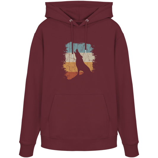 Retro Style lässig heulender Wolf  - Organic Hoodie