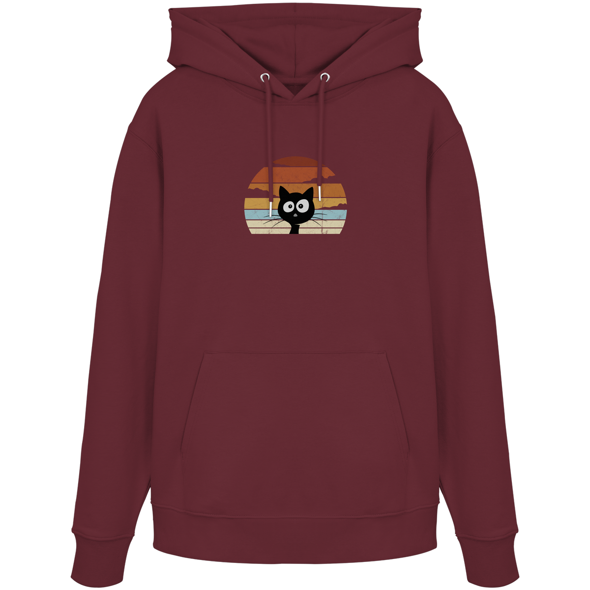 Retro schwarze Katze vor Sonnenuntergang - Organic Hoodie