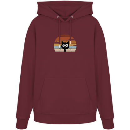 Retro schwarze Katze vor Sonnenuntergang - Organic Hoodie