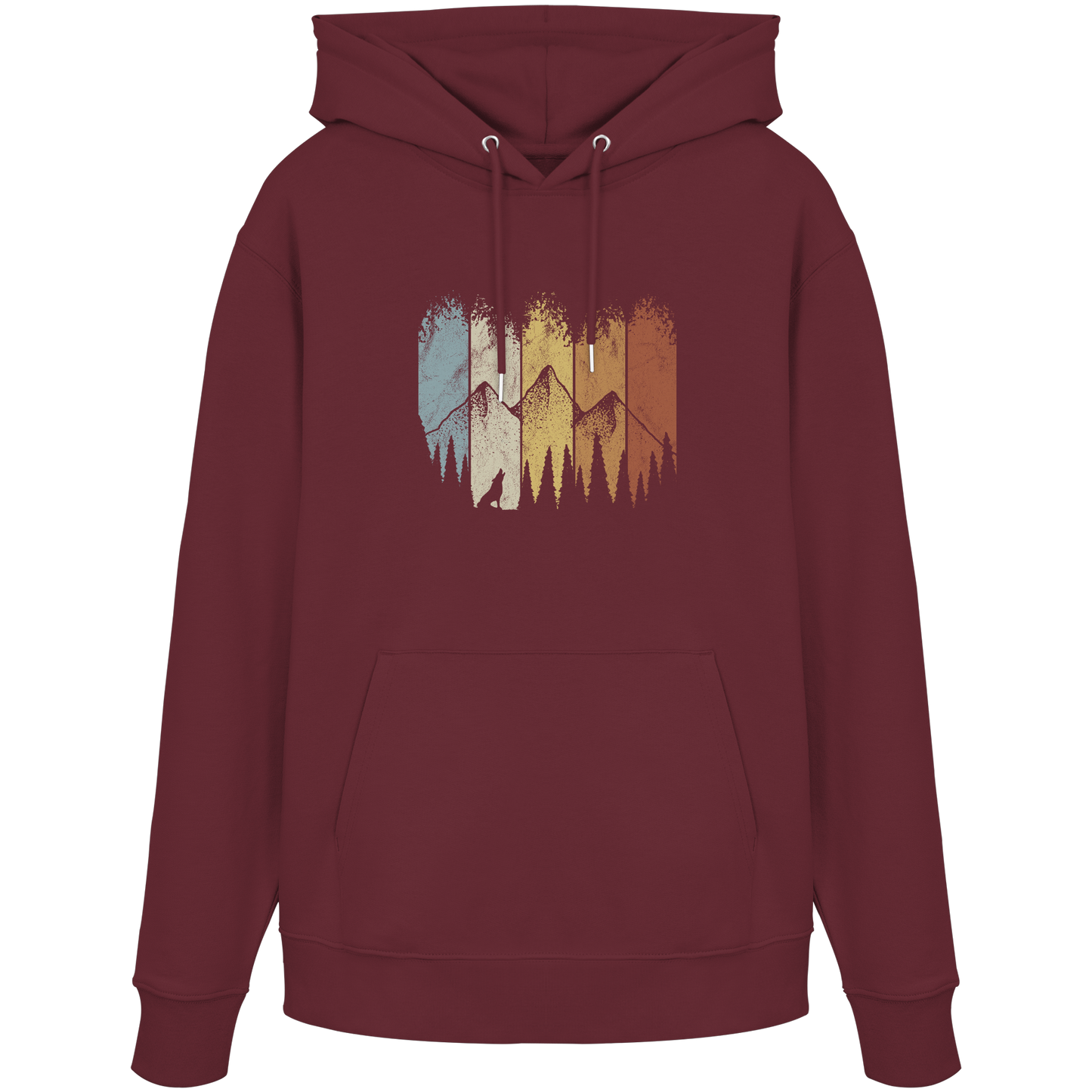 Retro Wald, Berge und Wolf  - Organic Hoodie