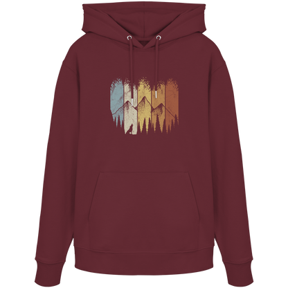 Retro Wald, Berge und Wolf  - Organic Hoodie