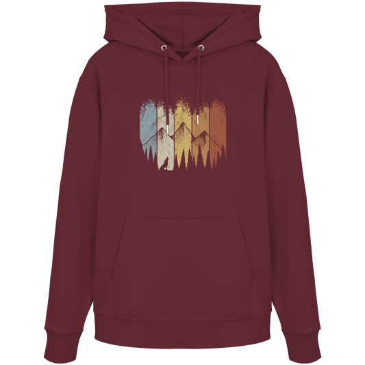 Retro Wald, Berge und Wolf  - Organic Hoodie