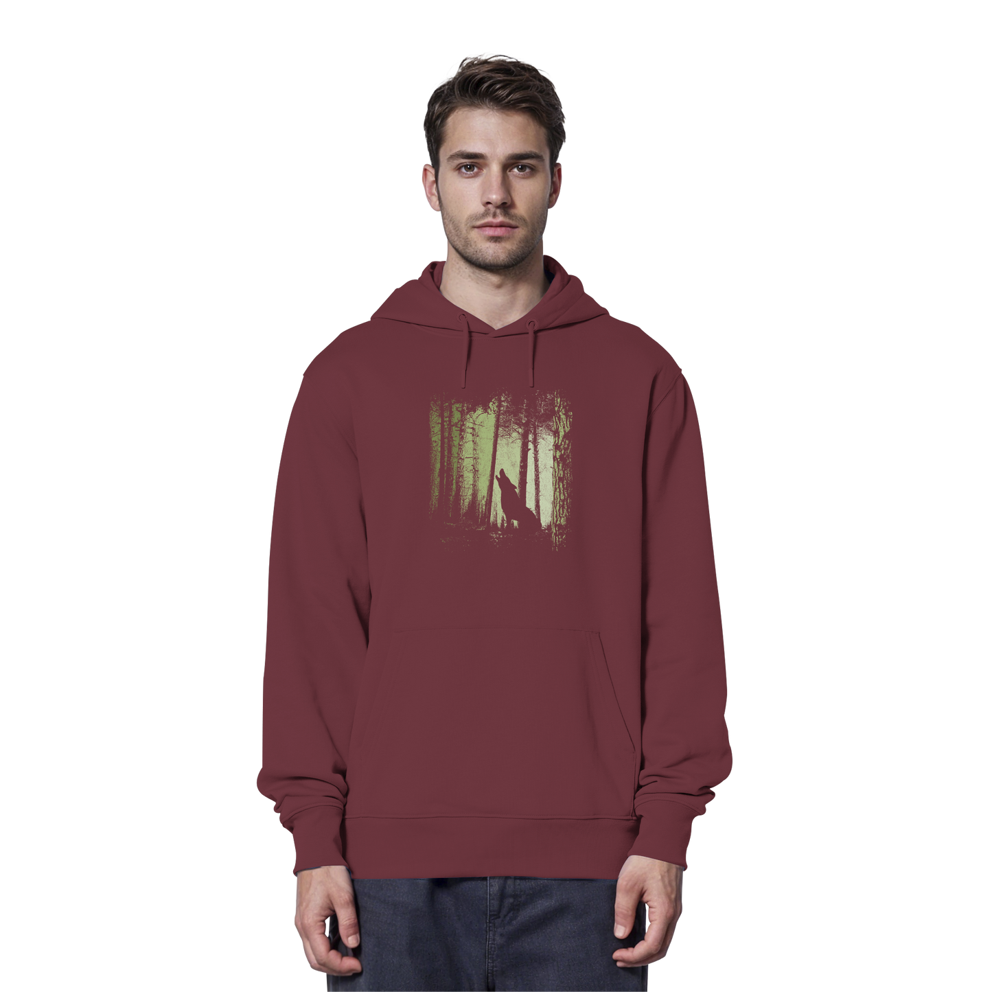 Einsamer Wolf im Zwielicht Wald  - Organic Hoodie