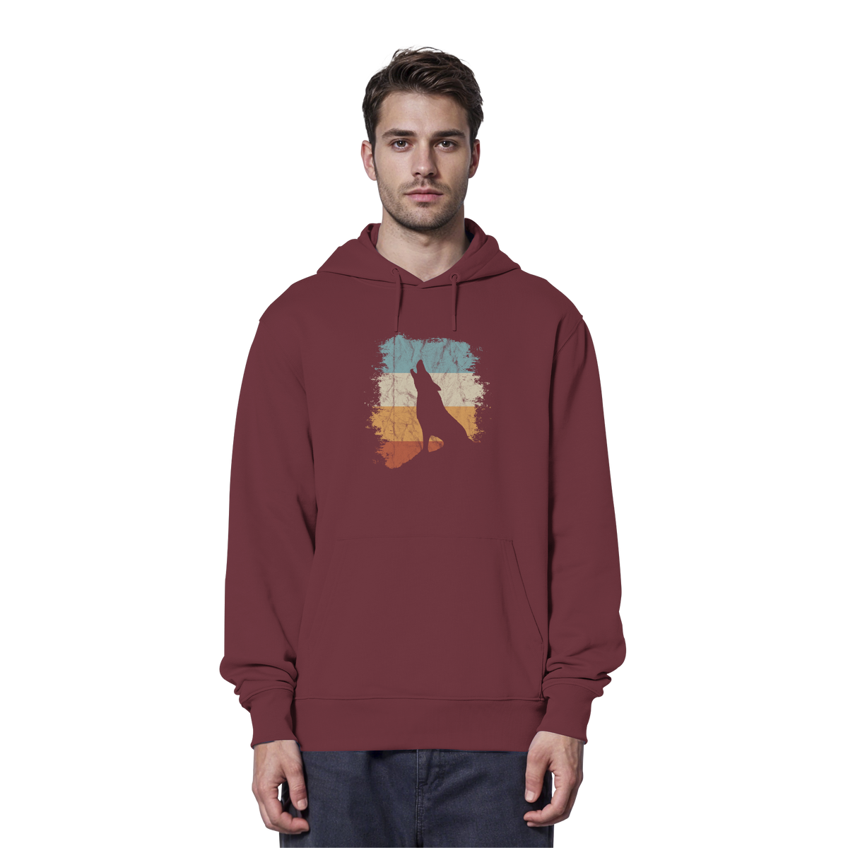 Retro Style lässig heulender Wolf  - Organic Hoodie