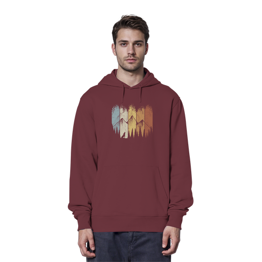Retro Wald, Berge und Wolf  - Organic Hoodie