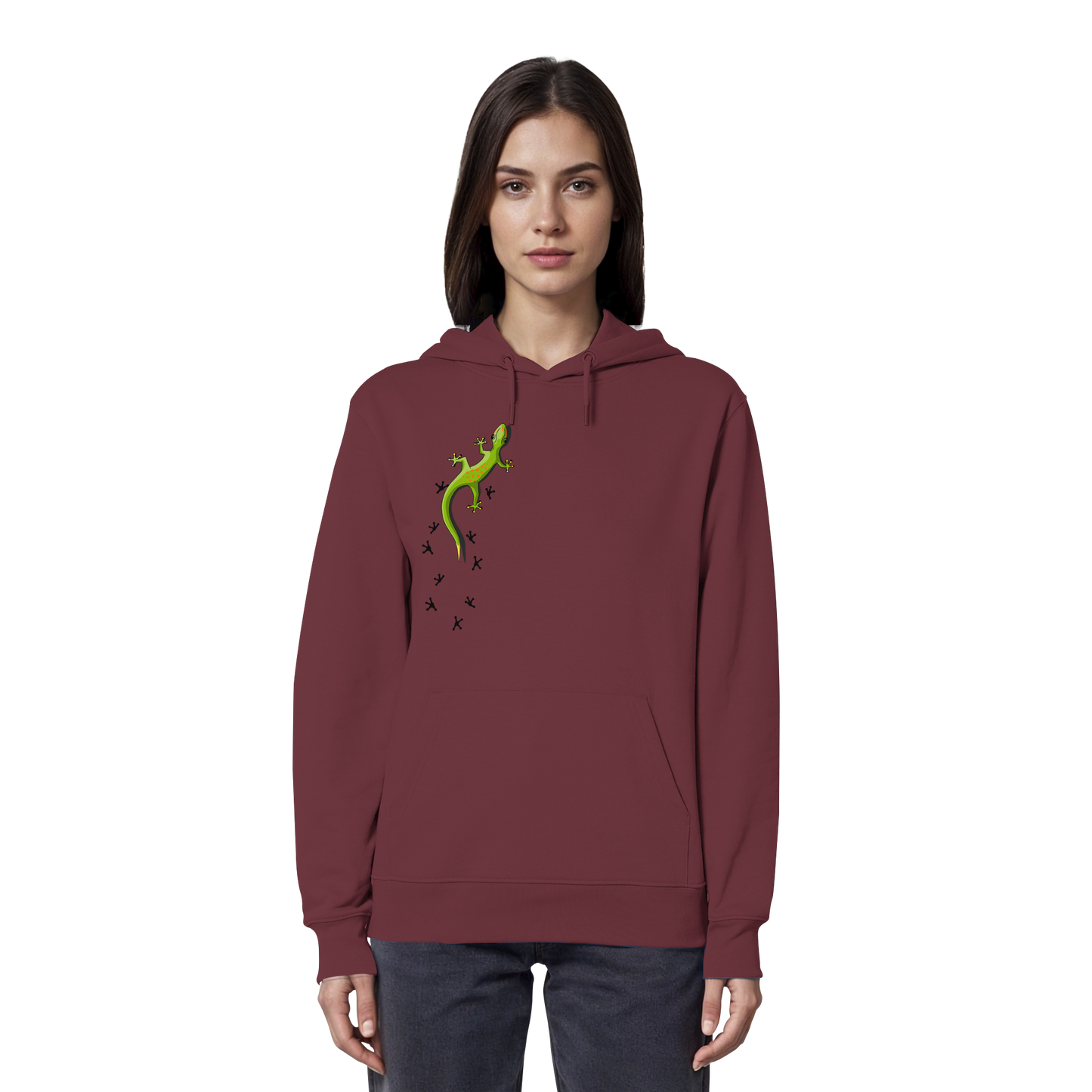 Kletternder Gecko mit Spuren - Organic Hoodie