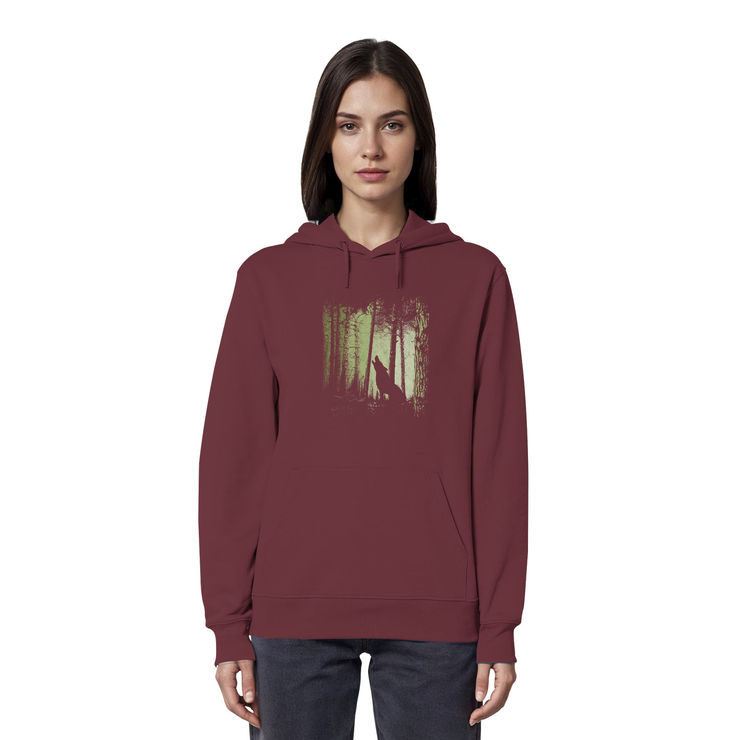 Einsamer Wolf im Zwielicht Wald  - Organic Hoodie