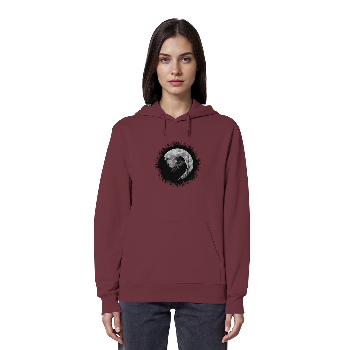 Schwarzer Rabe bei Vollmond  - Organic Hoodie